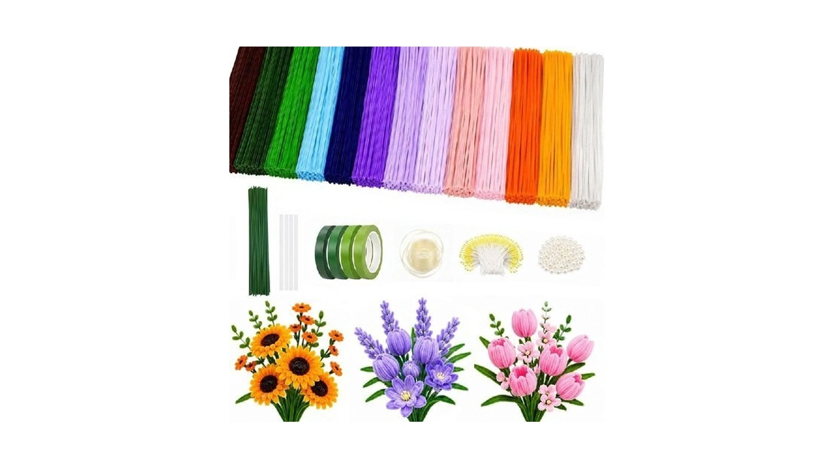 800pcs Pipe Cleaner Flower Kit, Diy Pipe Cleaners Craft Bouquet