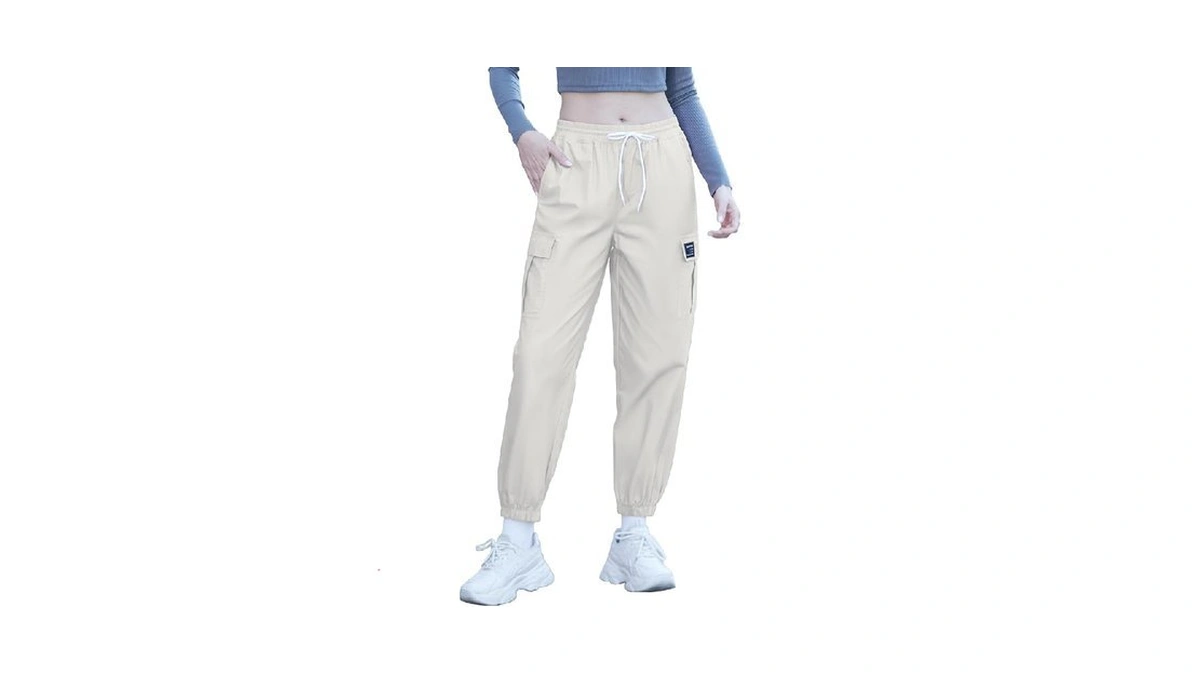 Sangtree Girls Cargo Pants, Elastic Waist Drawstring Loose Tapered Multi