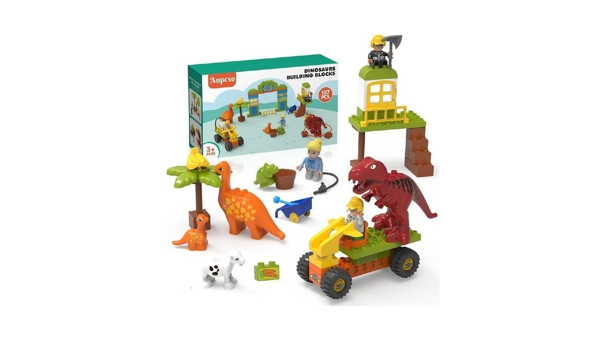 Anpcso Building Blocks For Toddlers 3-5, Dinosaur Toys- Dinosaurs, Car,