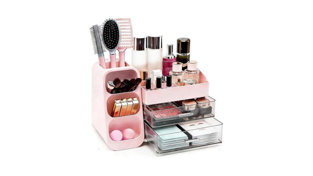 Makeup Organizer Countertop, Spacious Cosmetic Display Case With Makeup Brush