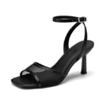 Athlefit Black High Heels For Women Square Open Toe 3-inch