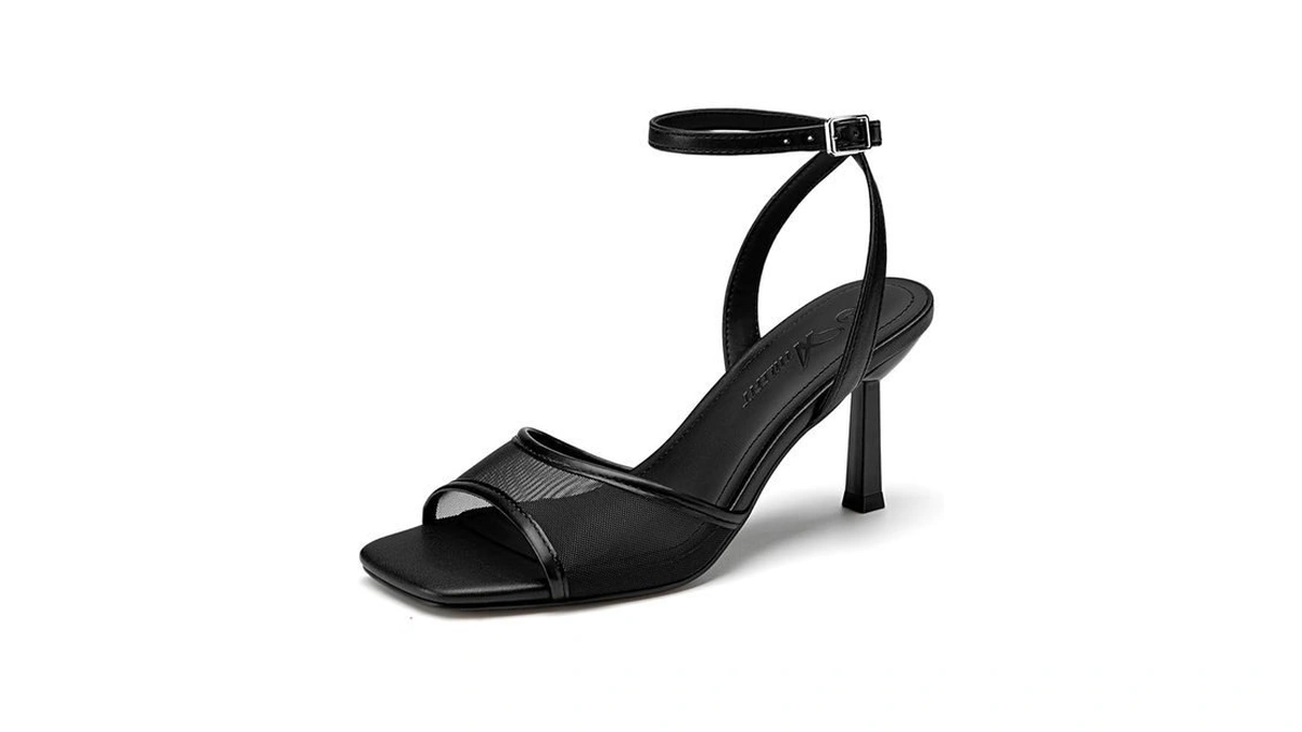 Athlefit Black High Heels For Women Square Open Toe 3-inch