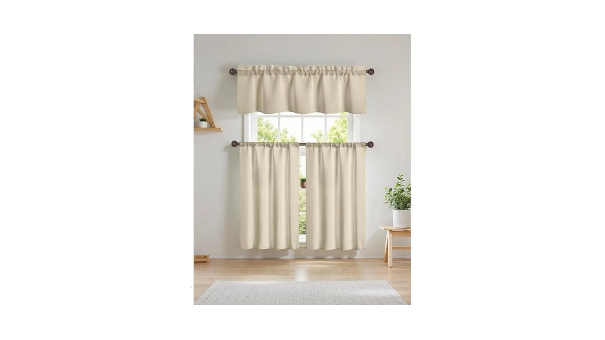 Easy Home 3 Piece Solid Color Blackout Window Curtain Set