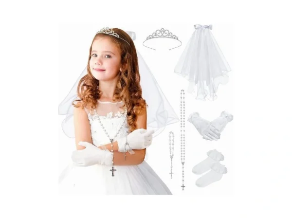 Sweetv 6 Pcs First Communion Veil Set For Girl 1st