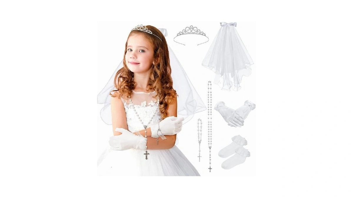 Sweetv 6 Pcs First Communion Veil Set For Girl 1st