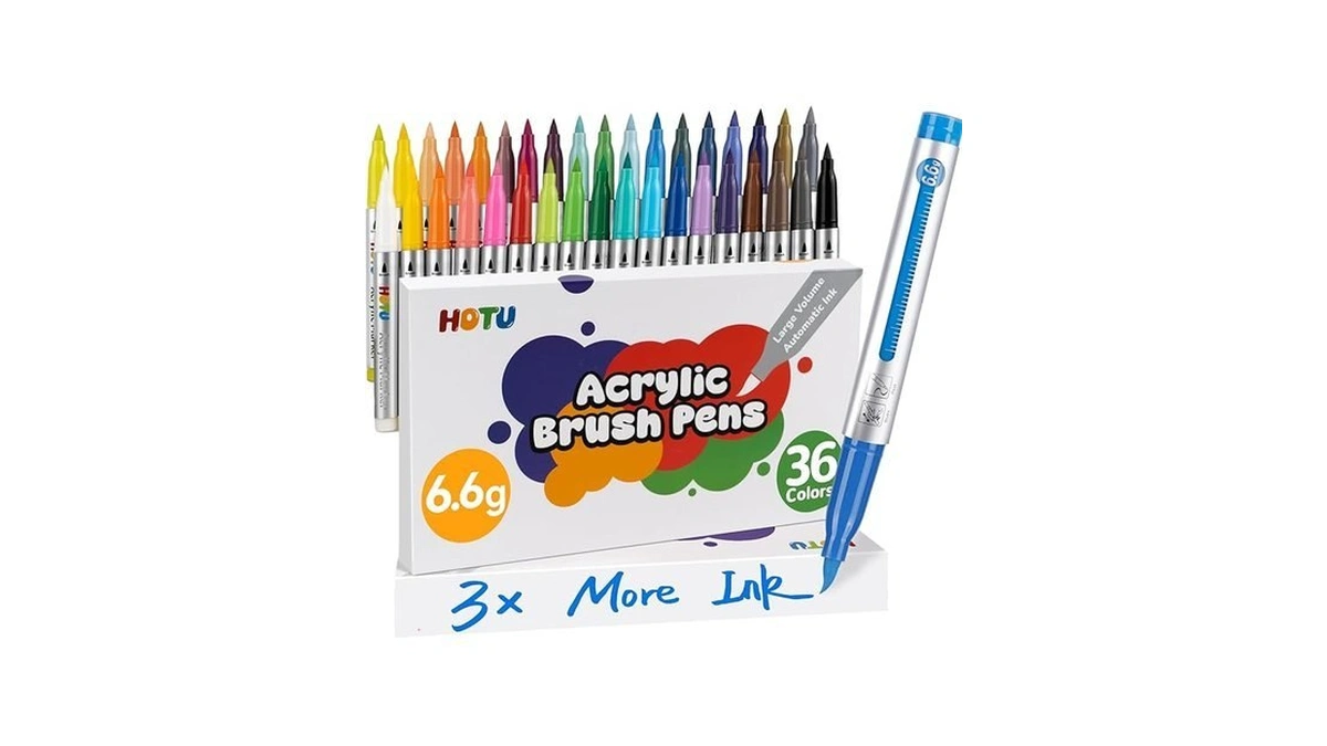 Hotu Long Lasting Acrylic Paint Markers Brush Tip 36 Colors,