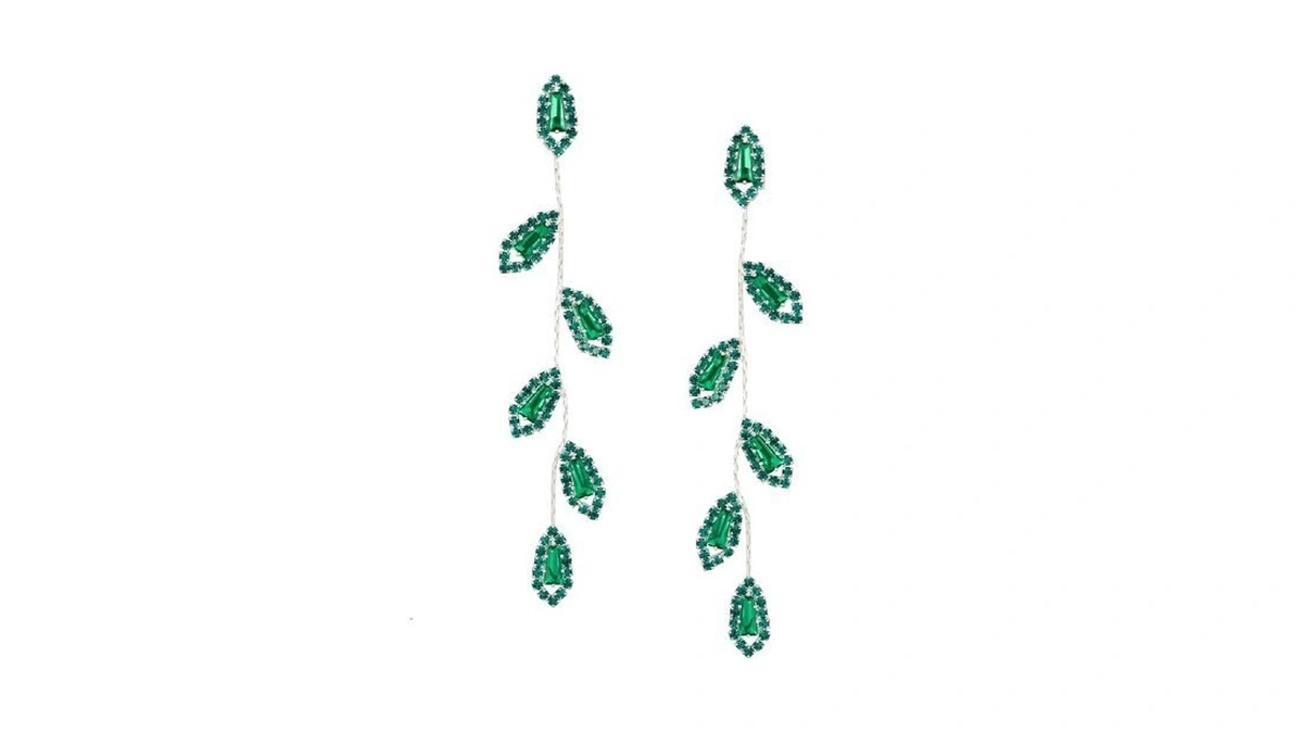 Sweetv Crystal Green Earrings For Women Dangling, Trendy Emerald Rhinestone