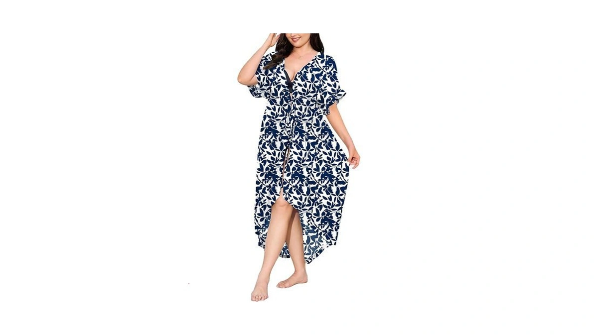 In'voland Women Plus Size Long Cover Up Stripe Bikini Coverups