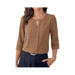 Dokotoo Tops For Women Trendy Lace Hollow Out 3/4 Length