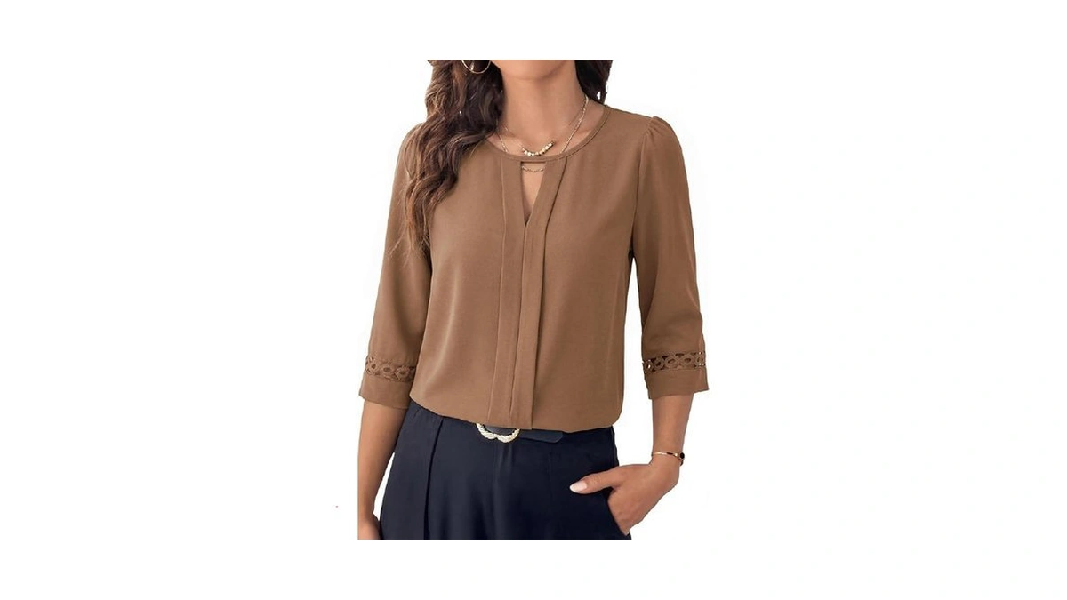 Dokotoo Tops For Women Trendy Lace Hollow Out 3/4 Length