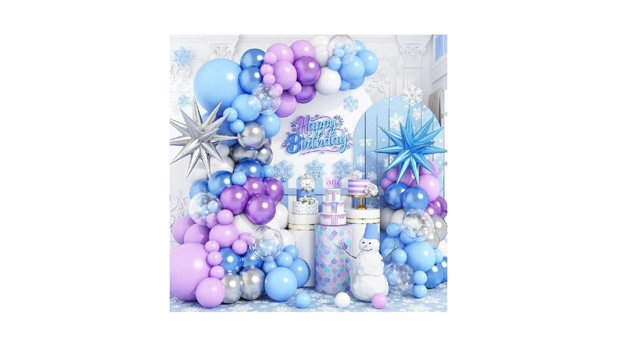 Snow Balloon Garland Arch Kit With Star Foil Balloons, Snow