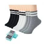 Sisosock Quarter Crew Cotton Socks For Women Striped Athletic Casual