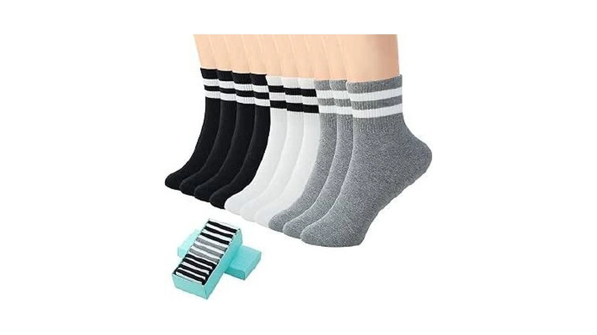 Sisosock Quarter Crew Cotton Socks For Women Striped Athletic Casual