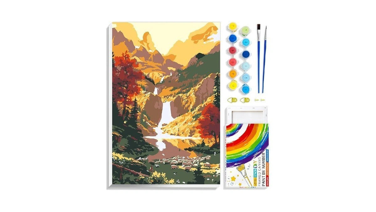 Paint By Numbers Kit For Adults With Frame,mountain Waterfall Paint