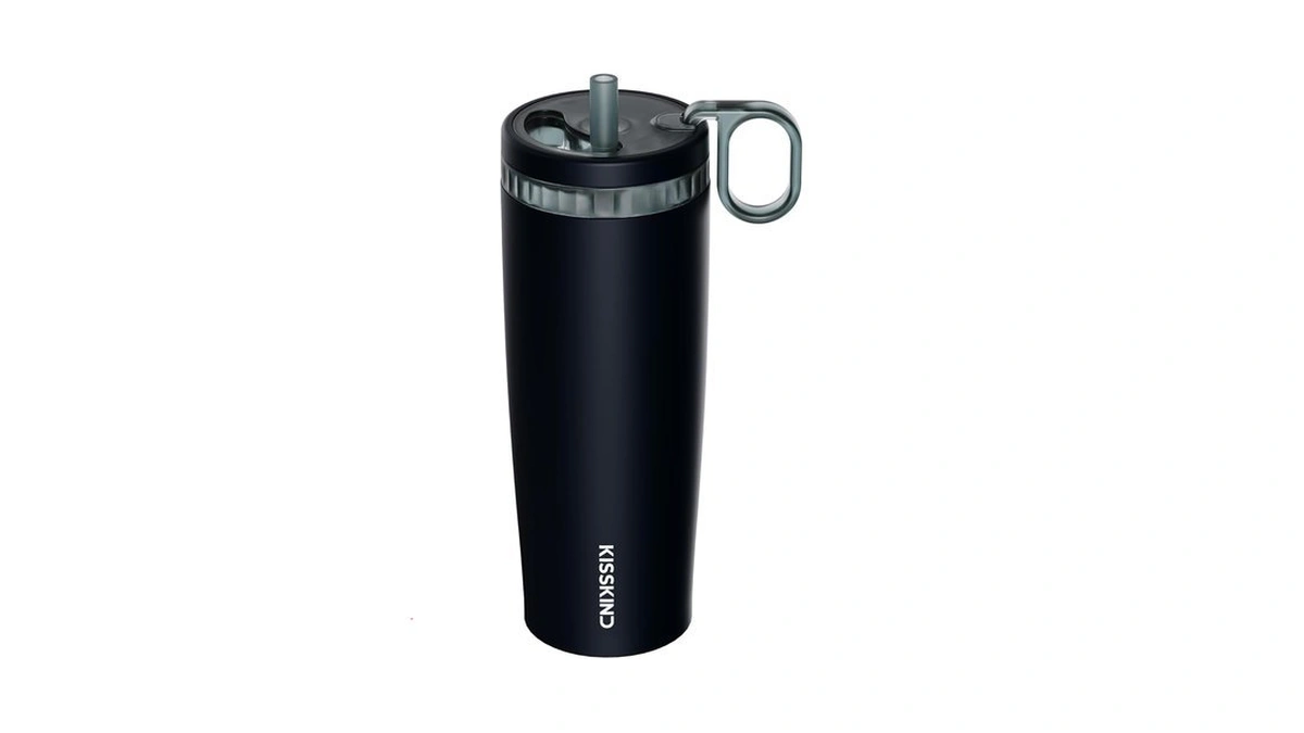 Kisskind 20 Oz Iced Coffee Tumbler With Hidden Straw, Insulated