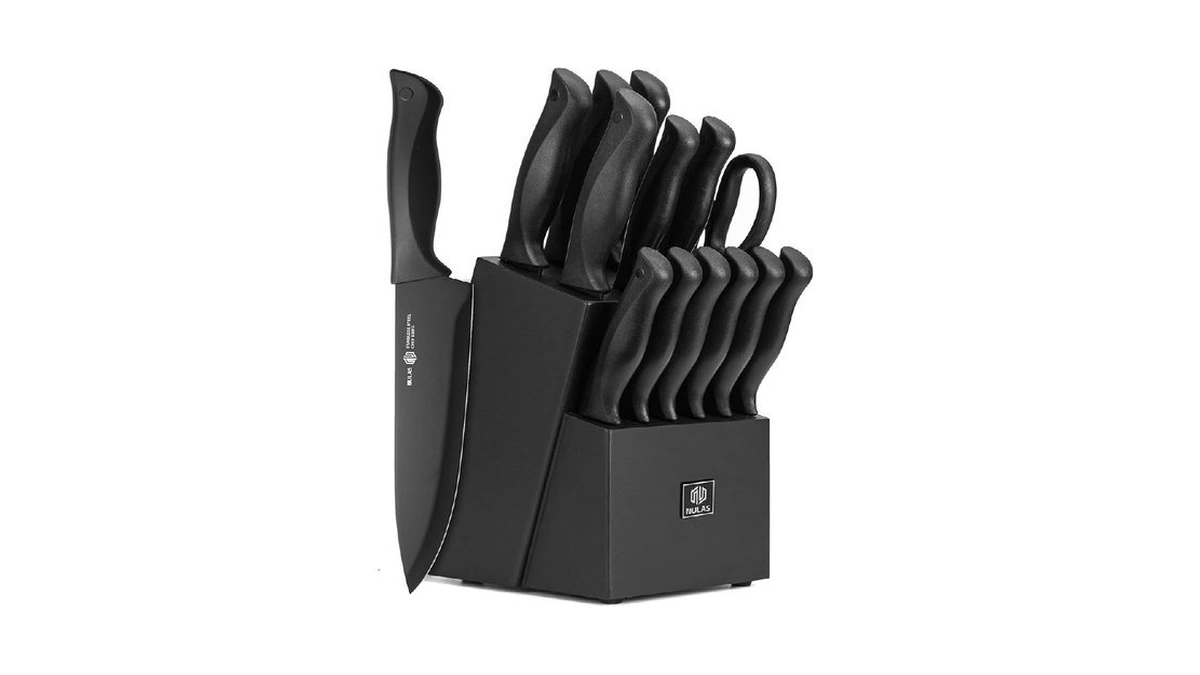 Nulas 15-piece Kitchen Knife Block Set With Built-in Sharpener, Upgraded