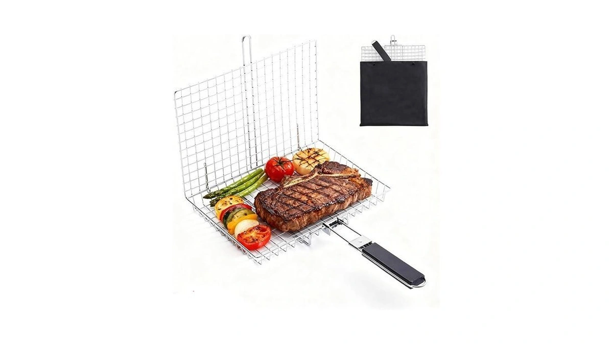 Fish Grill Basket, Folding Stainless Steel Fish Grilling Rack For