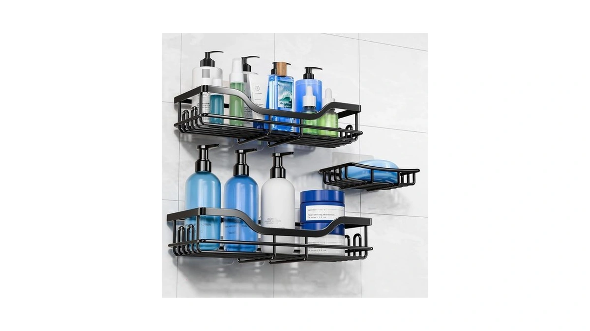 Omaira 3-pack Shower Caddy With Soap Holder, Adhesive Rustproof No-drill