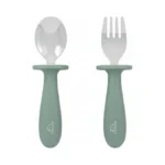 Clevakid Toddler Stainless Steel Spoon & Fork Set, Non-slip Silicone