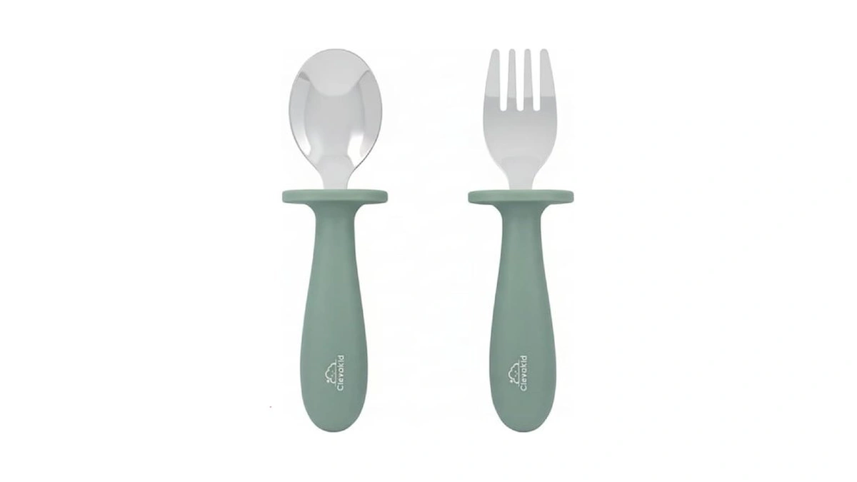 Clevakid Toddler Stainless Steel Spoon & Fork Set, Non-slip Silicone