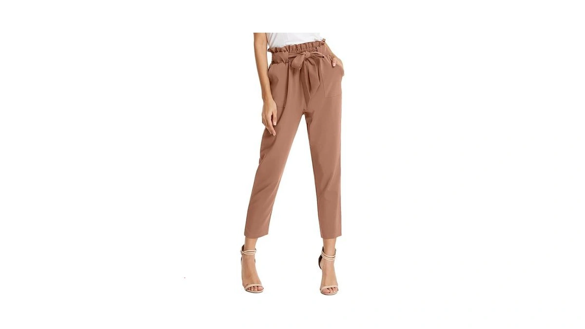 Grace Karin Women's Cropped Paper Bag Waist Pants With Pockets