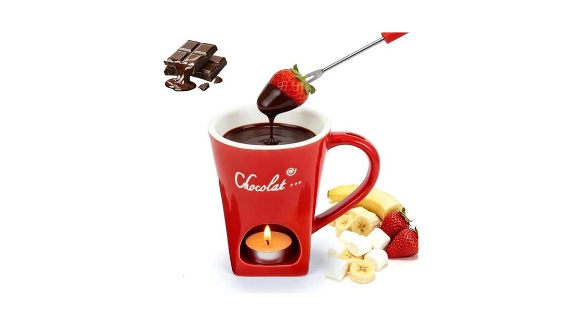 Chocolate Fondue Mug With Fork Sweet Ceramic Personal Chocolate Melting