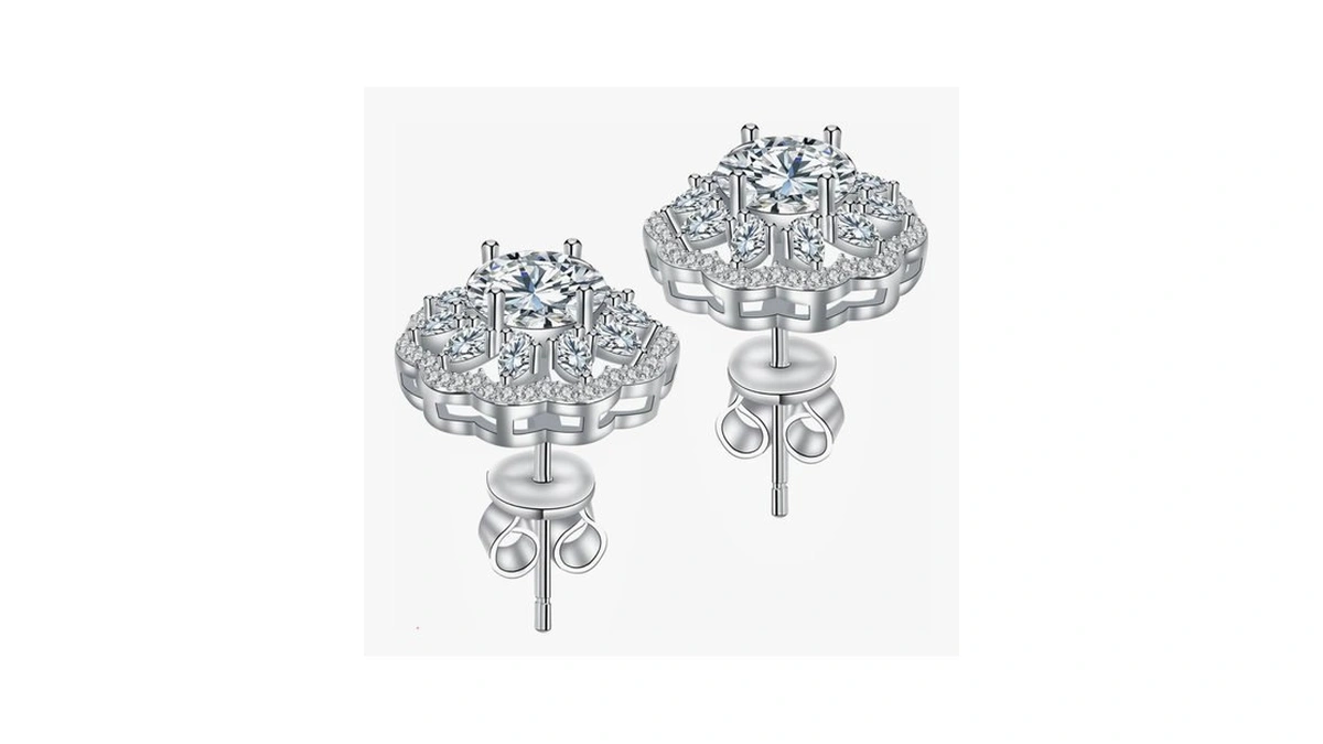 Stud Earrings Moissanite Sunflower S925 Sterling Silver D Color Vvs1