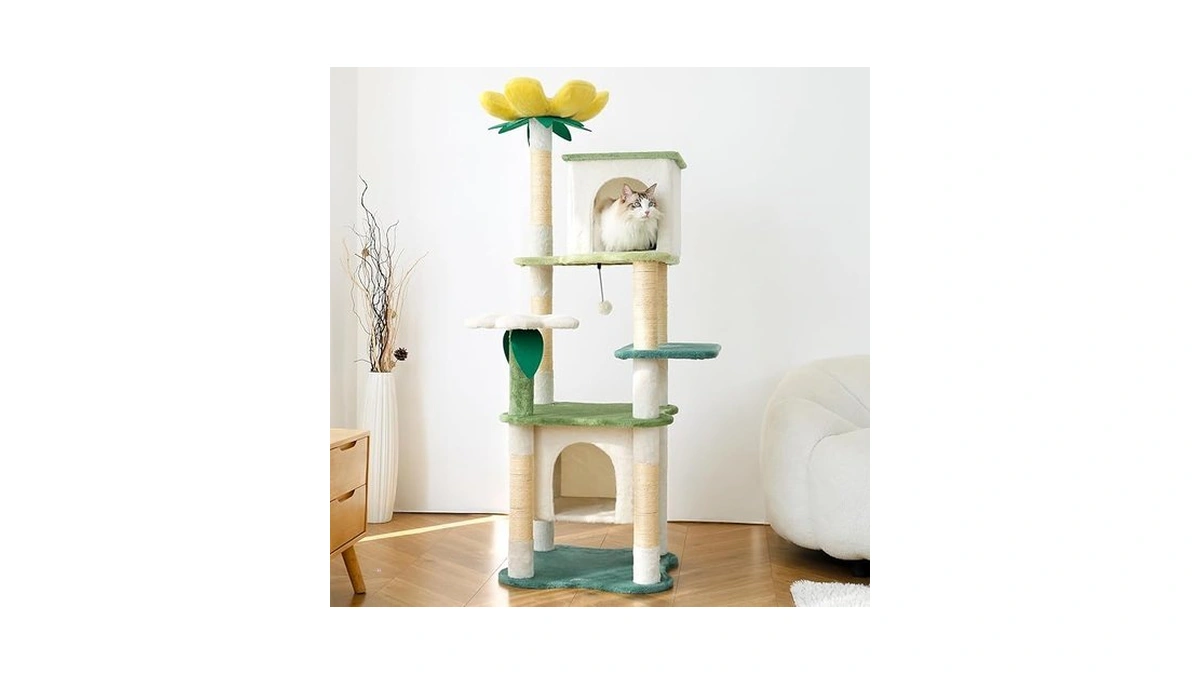 Hyabi 64.5-inch Cute Avocado Flower Large Tall Garden Cat Tree