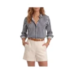 Women’s Long Sleeve Button Down Shirt, Classic Striped Blouse With