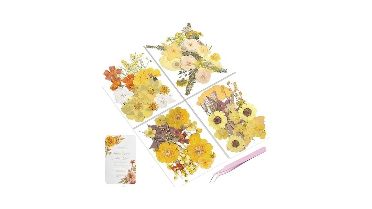 Yuboo 92pcs Yellow Pressed Flowers For Resin, Summer Dried Flower
