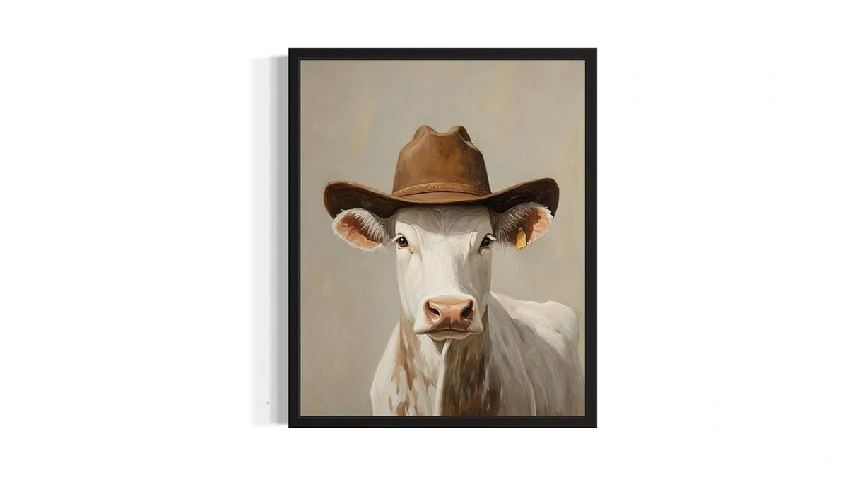 Silly Cow Cowboy Art Print Poster Wall Art, Western Country