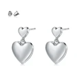 Dhzjtsl 925 Sterling Silver Heart Earrings For Women, Dangle Double