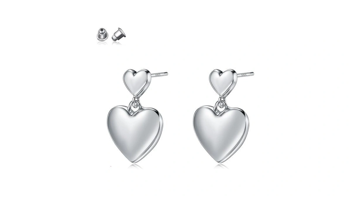 Dhzjtsl 925 Sterling Silver Heart Earrings For Women, Dangle Double