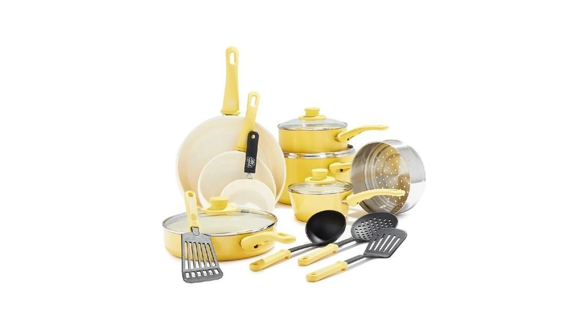Greenlife 16 Piece Nonstick Cookware Set, Soft Grip Non-toxic Pfas-free