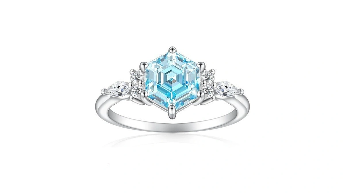 Cijisx Hexagon Birthstone Ring 925 Sterling Silver Wedding Ring Simulated