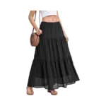 Jouica Women's Pleated Skirt Chiffon A-line Elastic High Waist Flowy