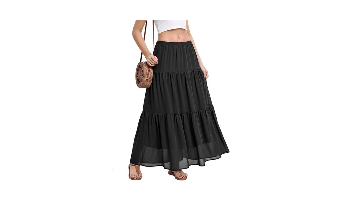 Jouica Women's Pleated Skirt Chiffon A-line Elastic High Waist Flowy