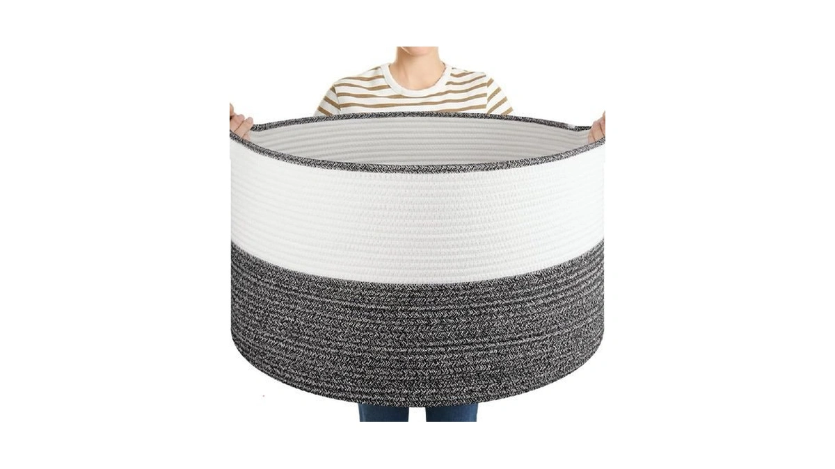 Oiasket Large Blanket Basket With Handles, 22.8" X 22.8" X