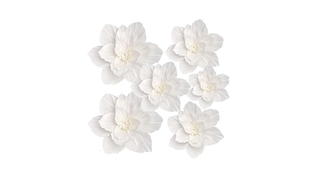Erastom 6pcs Paper Flowers Artificial Wall Decor 3d Tissue Paper