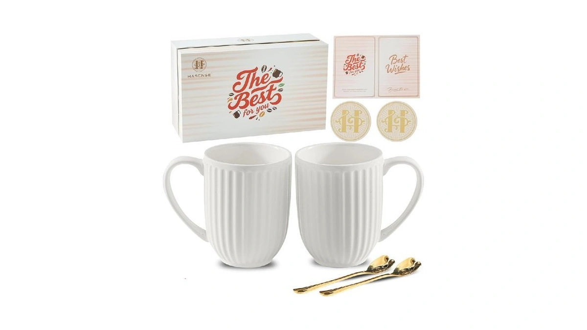 Hasense Coffee Mugs Set Of 2, 20 Oz White Ceramic