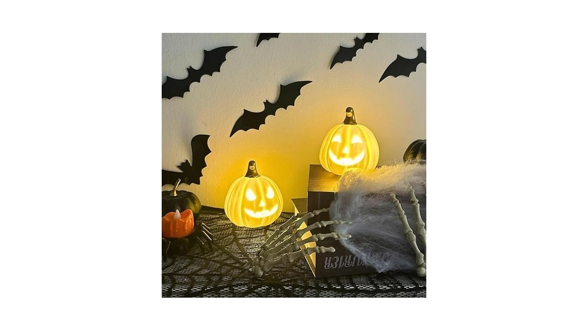 Atusztas 2 Pack Halloween Ceramic Pumpkin Decor, Cute Pumpkin With