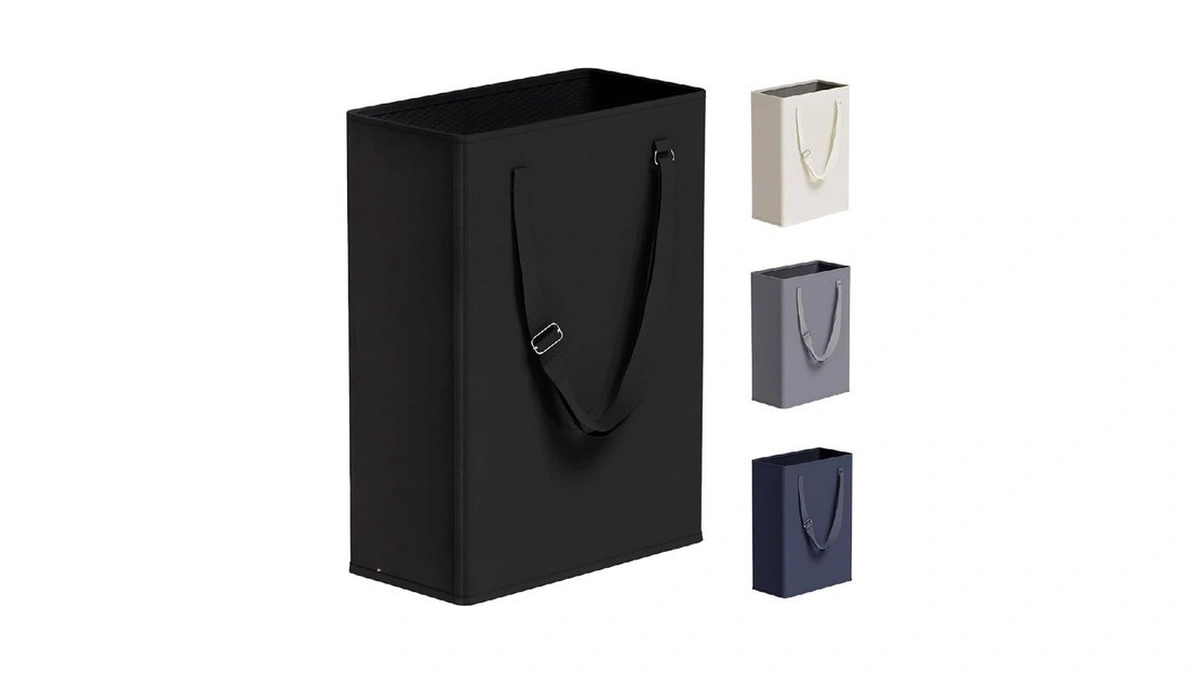 Slim Laundry Hamper With Adjustable Long Handles, 45l Small Laundry