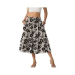 Freeoak Women's Linen-like High Waisted Pleated Midi Skirt With Pockets
