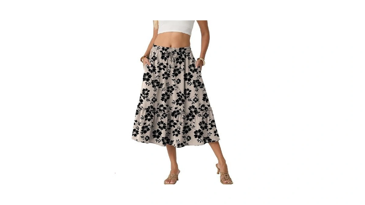 Freeoak Women's Linen-like High Waisted Pleated Midi Skirt With Pockets