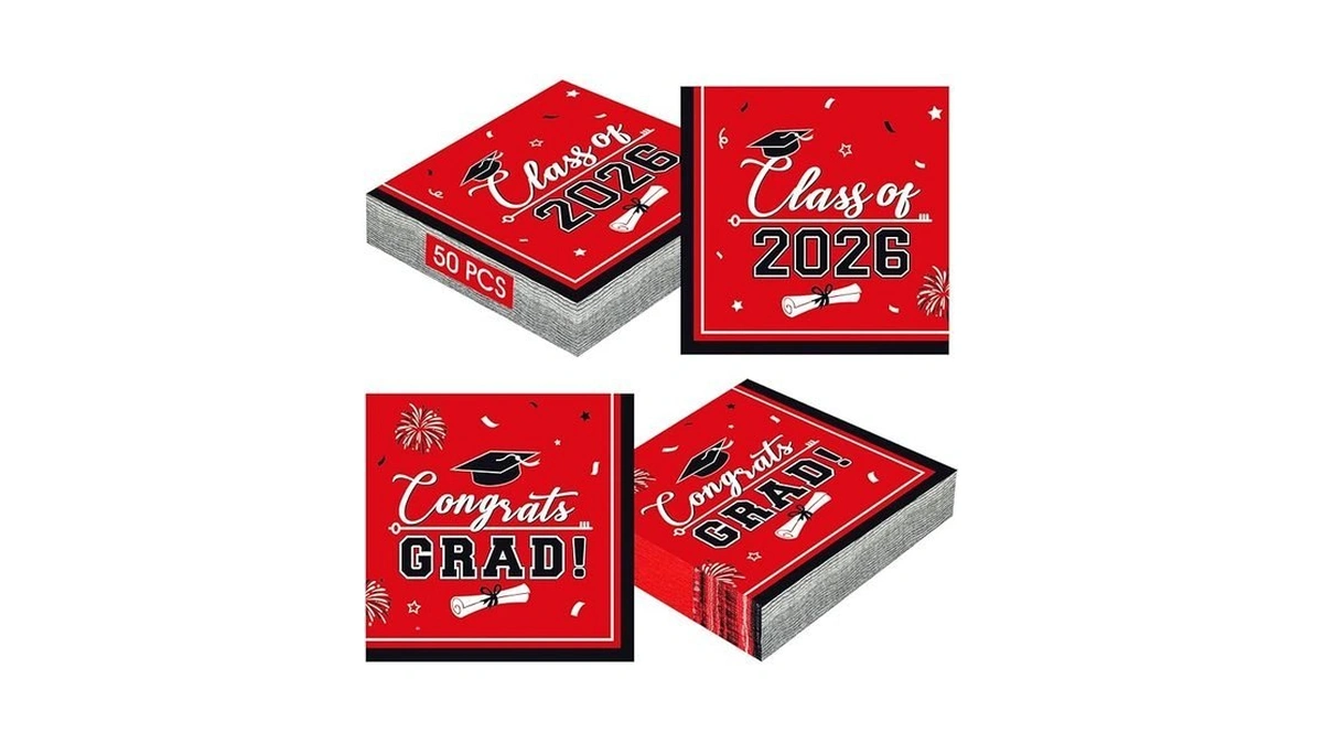50 Pcs Graduation Napkins Class Of 2026 - Red Congrats
