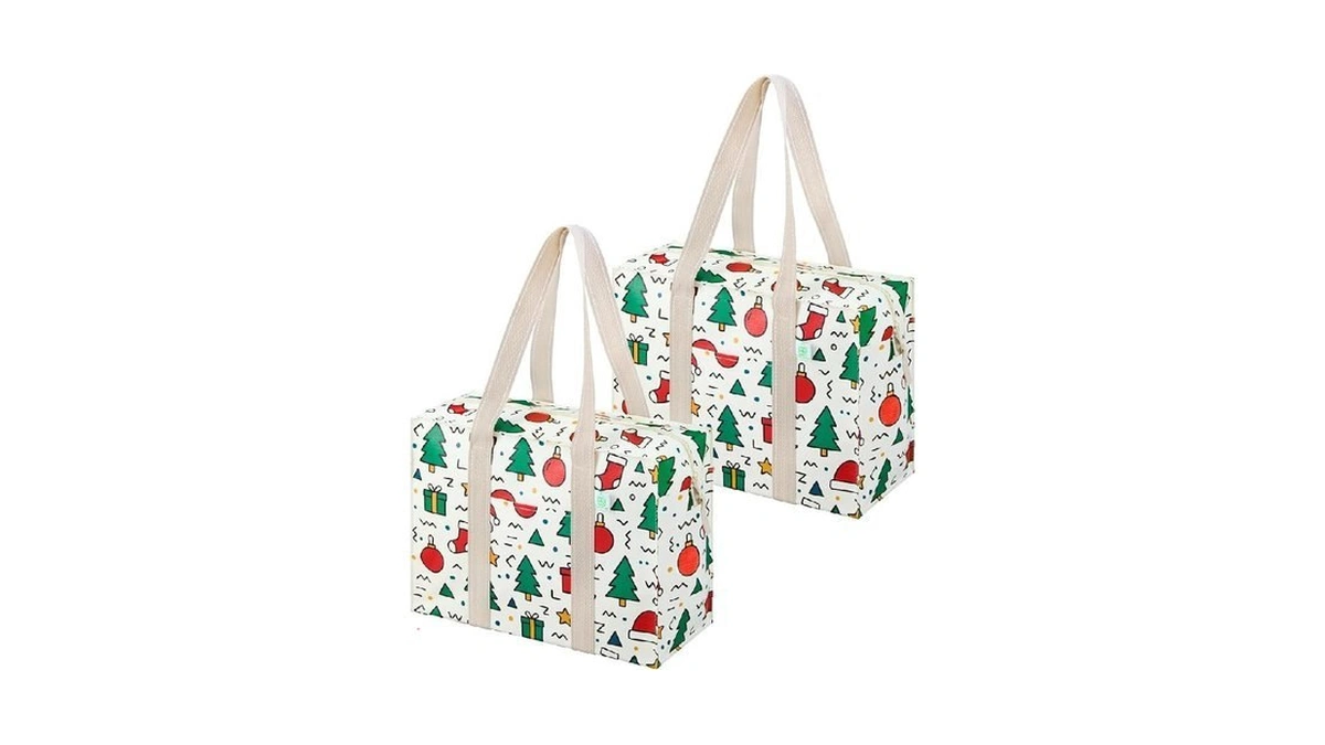 Veno 2 Pack Tote Bag With Zipper, Reusable Grocery Shopping