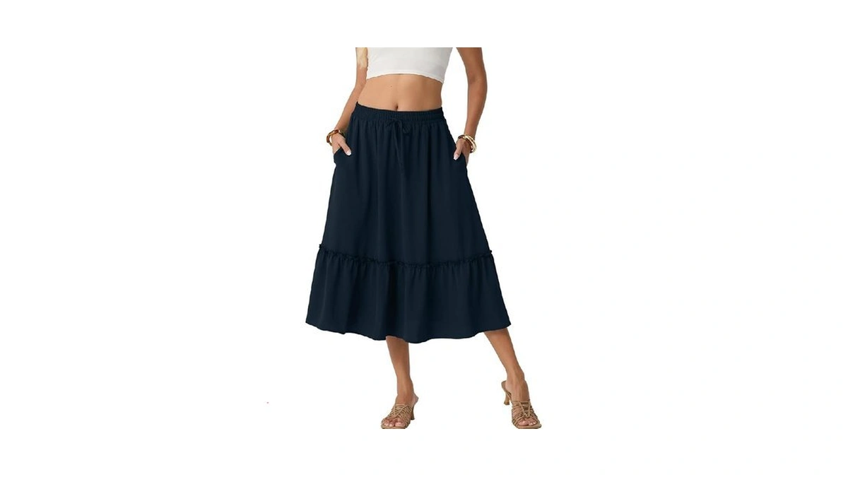 Freeoak 2026 Women's High Waisted A-line Midi Skirt Flowy Pleated