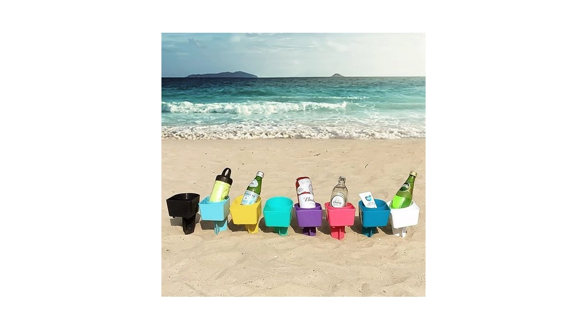 Home Queen Beach Cup Holder With Pocket, Sand Cup Holder