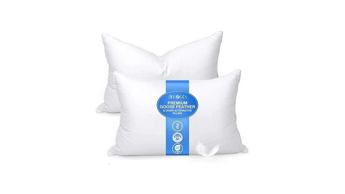 Zibroges Feather Pillows Queen Size Set Of 2 - Goose