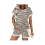 Ekouaer Maternity Pajamas 2 Piece Outfits Waffle Knit Short Sleeve